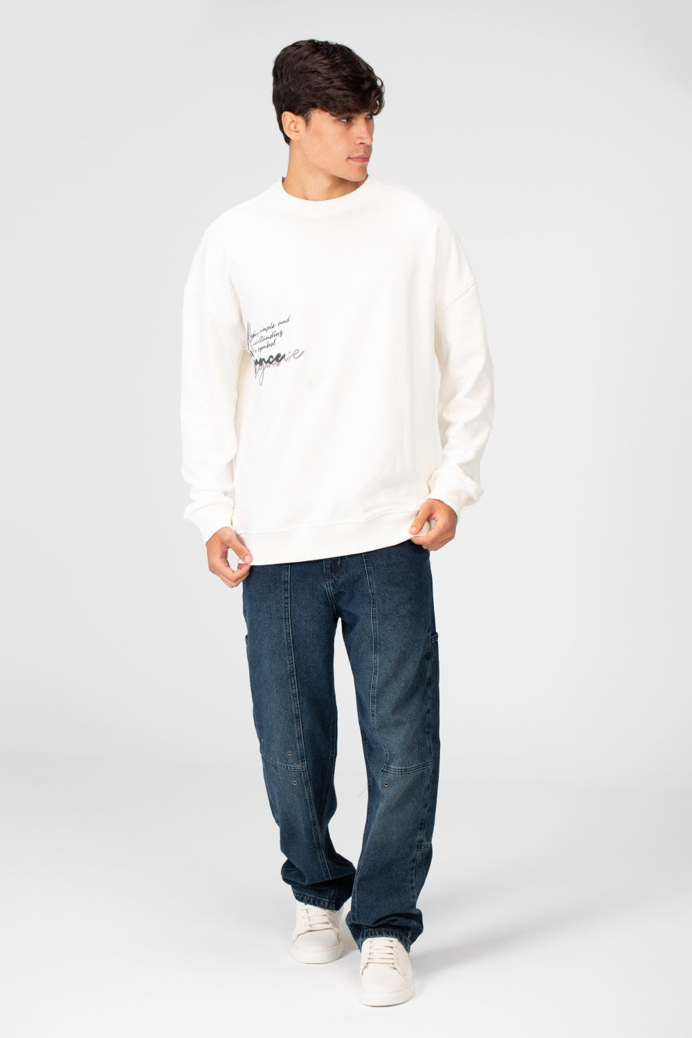 Men's Oversized Round Neck Printed Sweatshirt