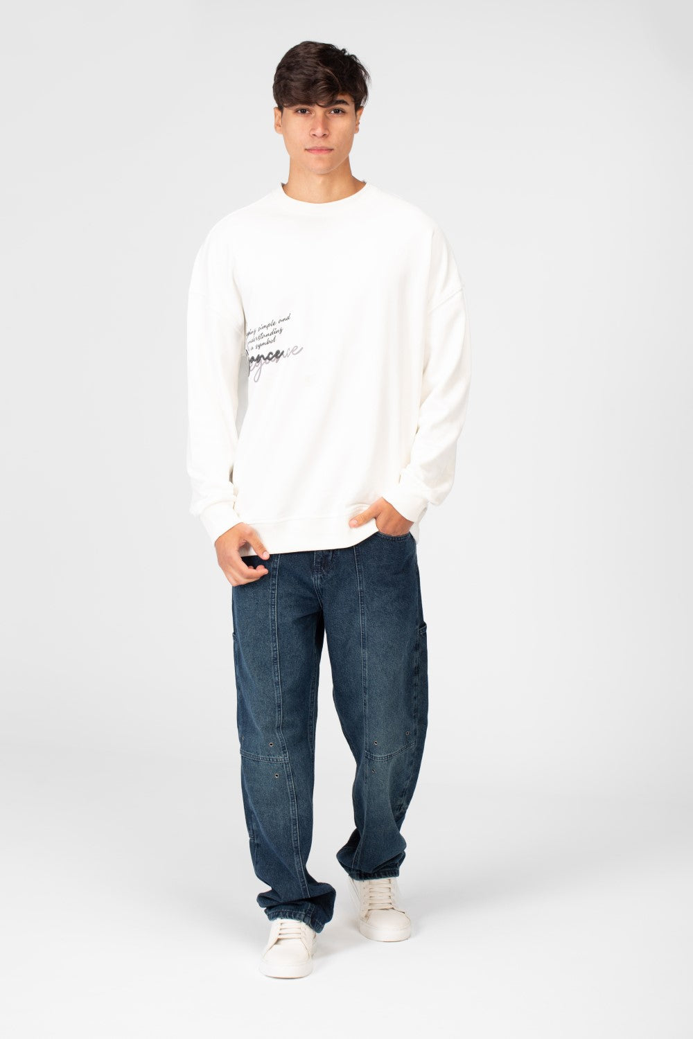 Men's Oversized Round Neck Printed Sweatshirt