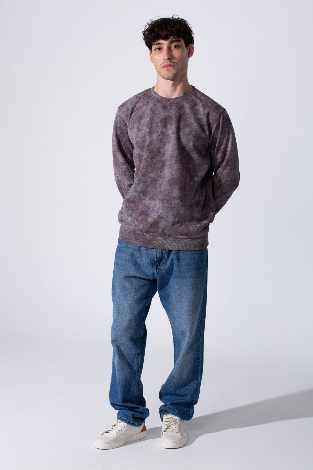 Men's Milton Regular Fit Long Sleeves All Over Print Washed Sweatshirt