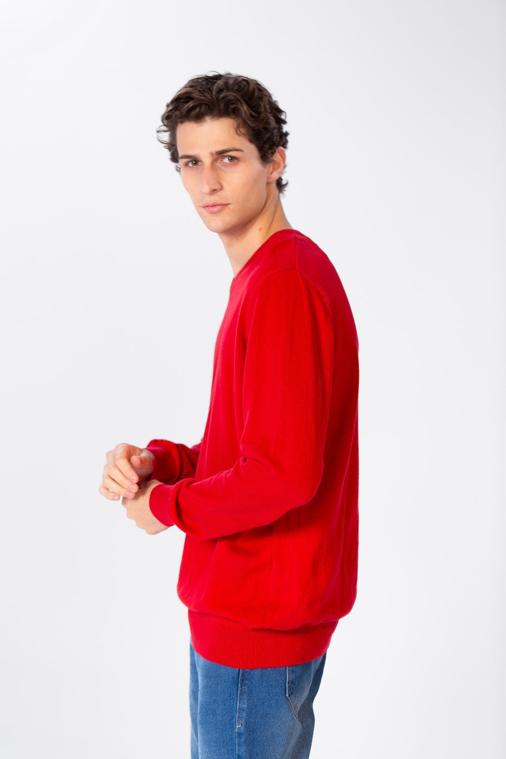 Men's Basic Long Sleeved V-Neck Pullover In Practical Material