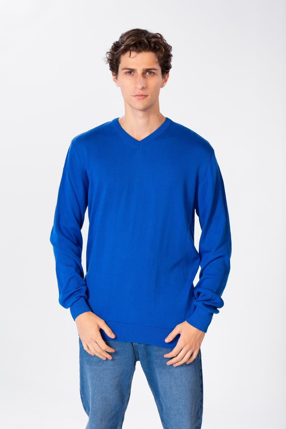 Men's Basic Long Sleeved V-Neck Pullover In Practical Material