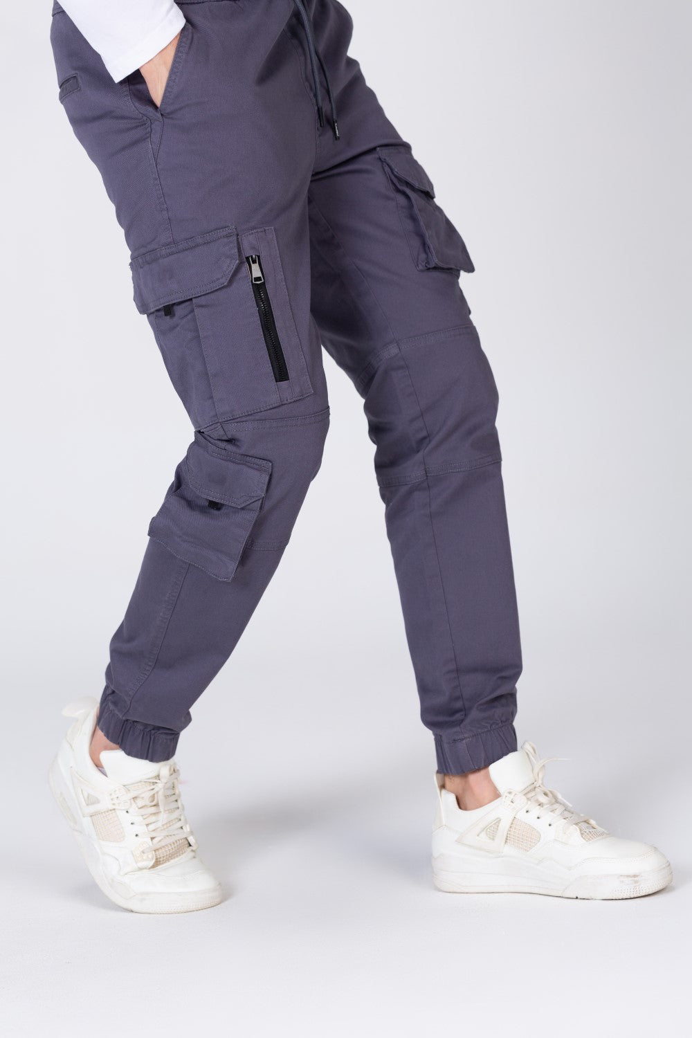 بنطلون شروال رجالي من الجاباردين بحزام خصر مطاطي مع جيوب وسحابات أمامية