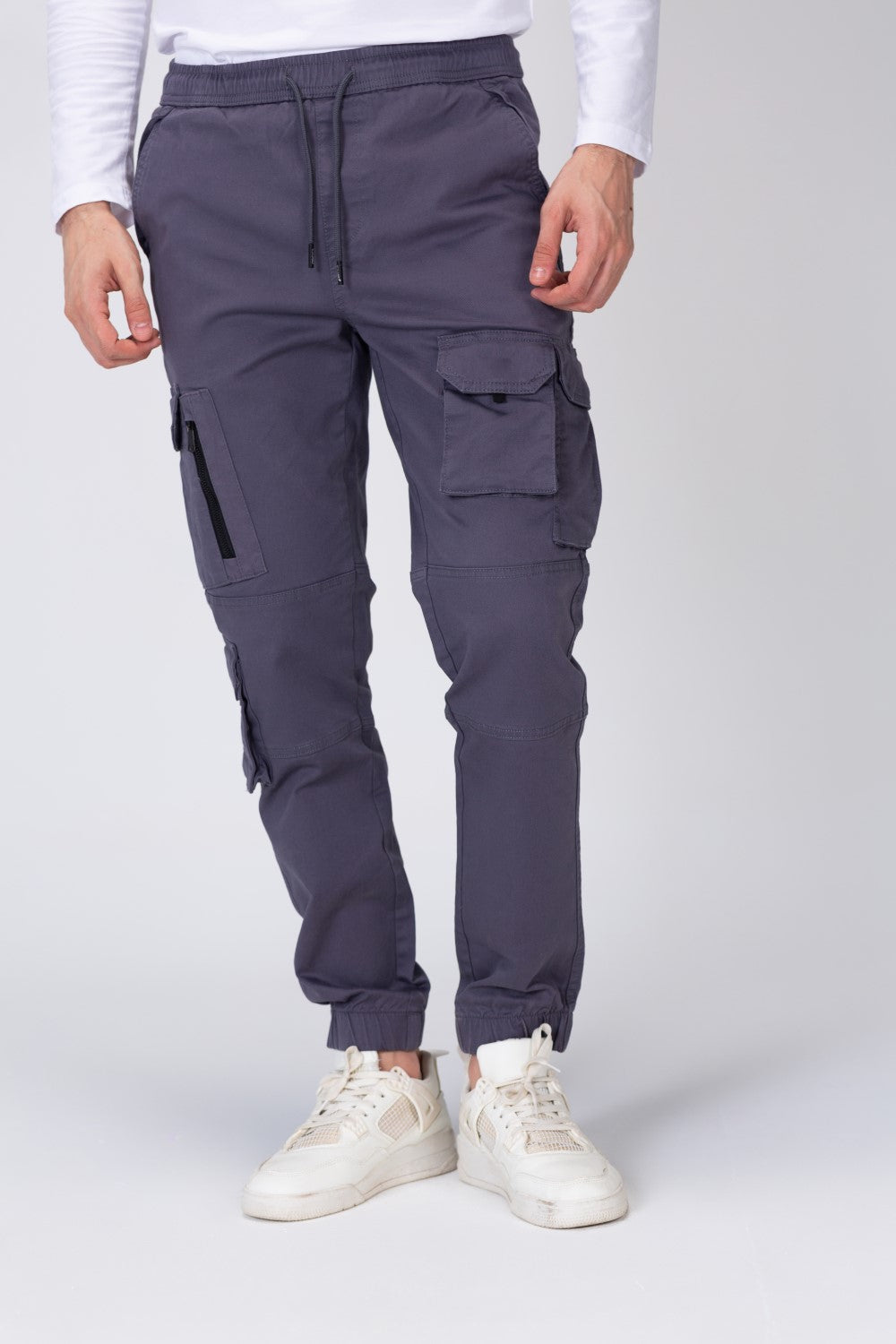 بنطلون شروال رجالي من الجاباردين بحزام خصر مطاطي مع جيوب وسحابات أمامية