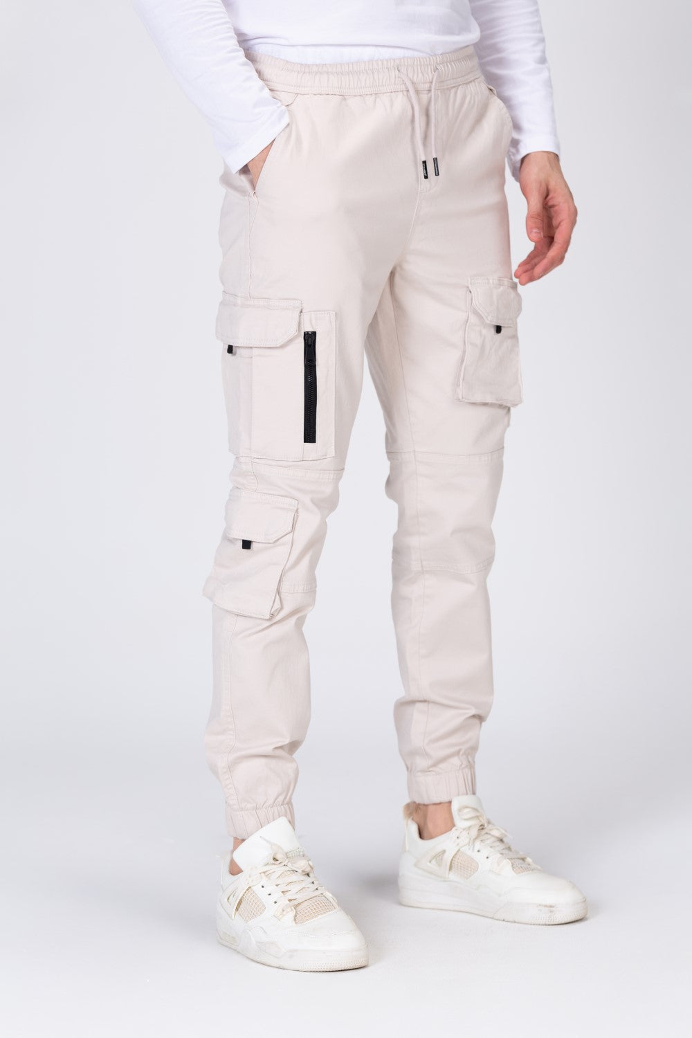 بنطلون شروال رجالي من الجاباردين بحزام خصر مطاطي مع جيوب وسحابات أمامية