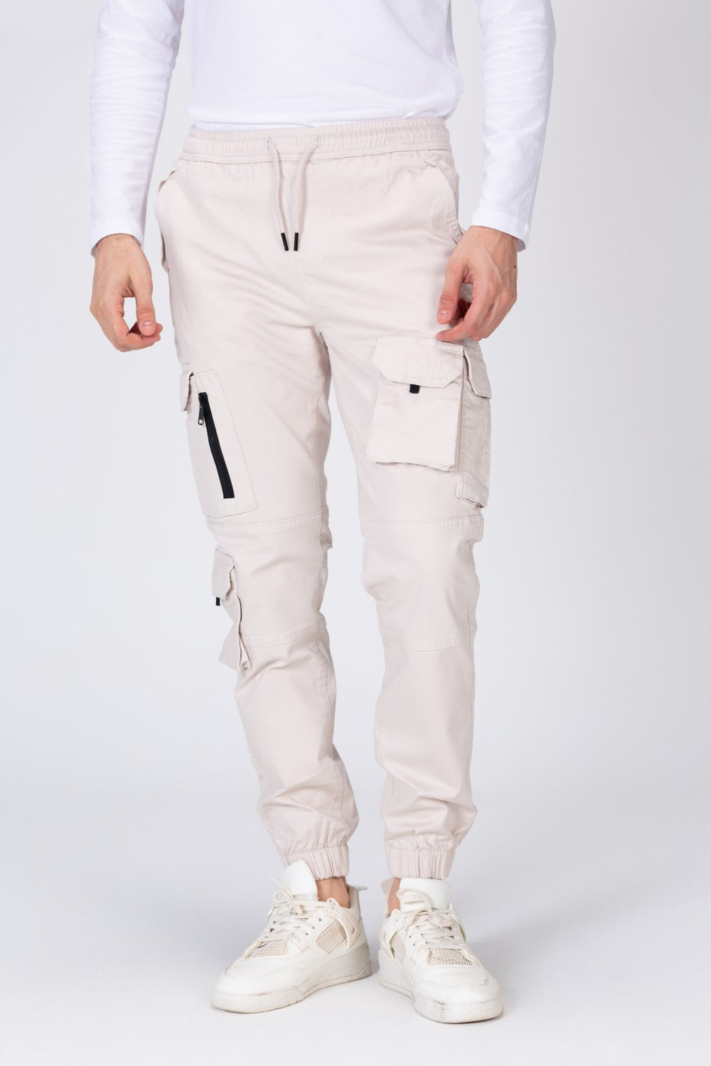 بنطلون شروال رجالي من الجاباردين بحزام خصر مطاطي مع جيوب وسحابات أمامية