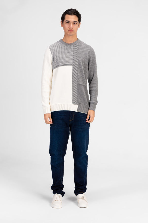 Men's Half & Half Round Neck Cotton Knitted Pullover