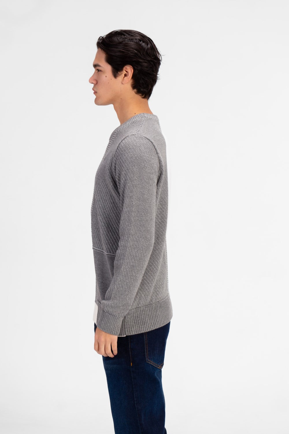 Men's Half & Half Round Neck Cotton Knitted Pullover