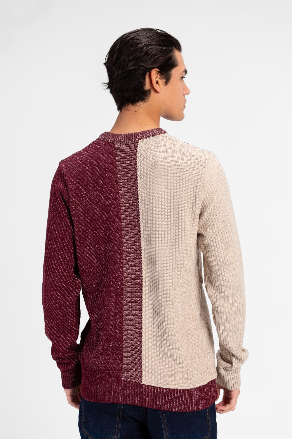 Men's Half & Half Round Neck Cotton Knitted Pullover
