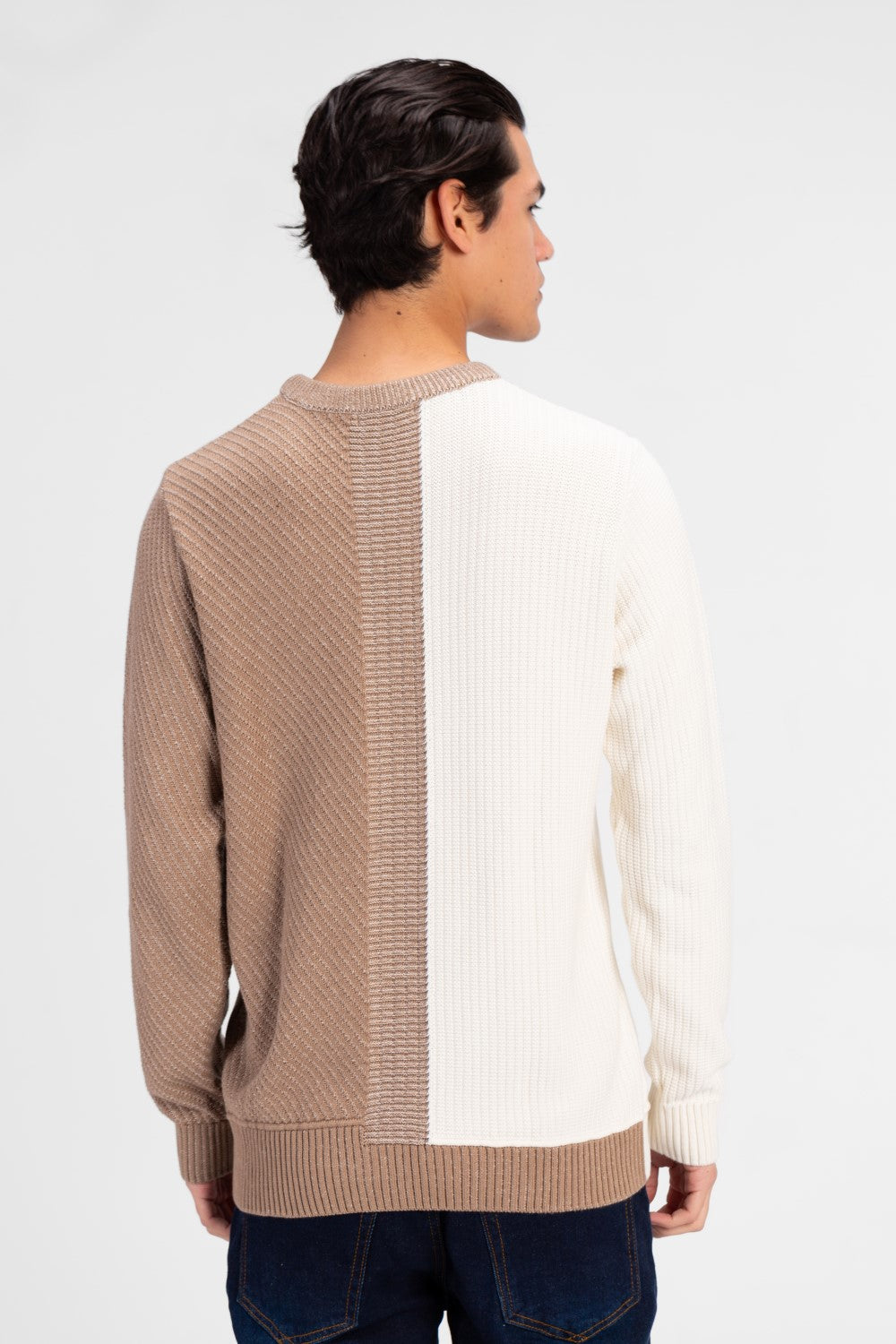 Men's Half & Half Round Neck Cotton Knitted Pullover