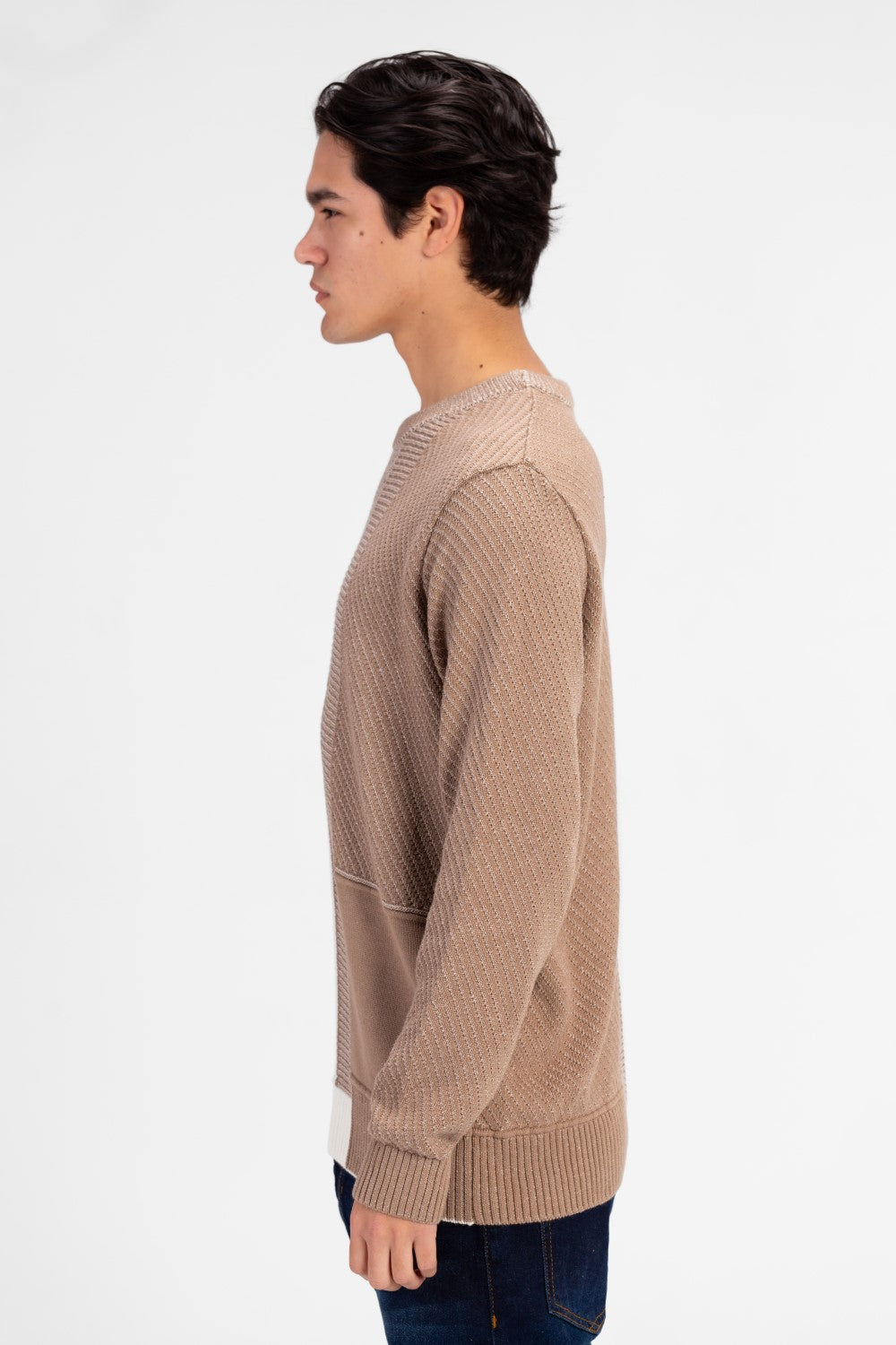 Men's Half & Half Round Neck Cotton Knitted Pullover