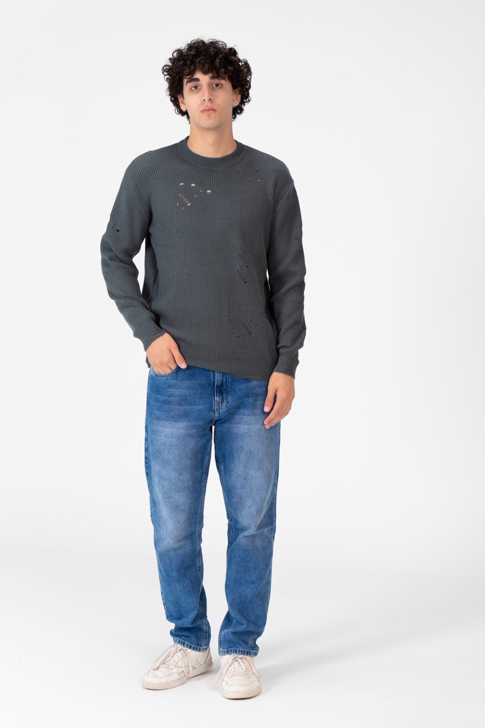 Men's Cutting Pullover With Crew Neck And Basic Details
