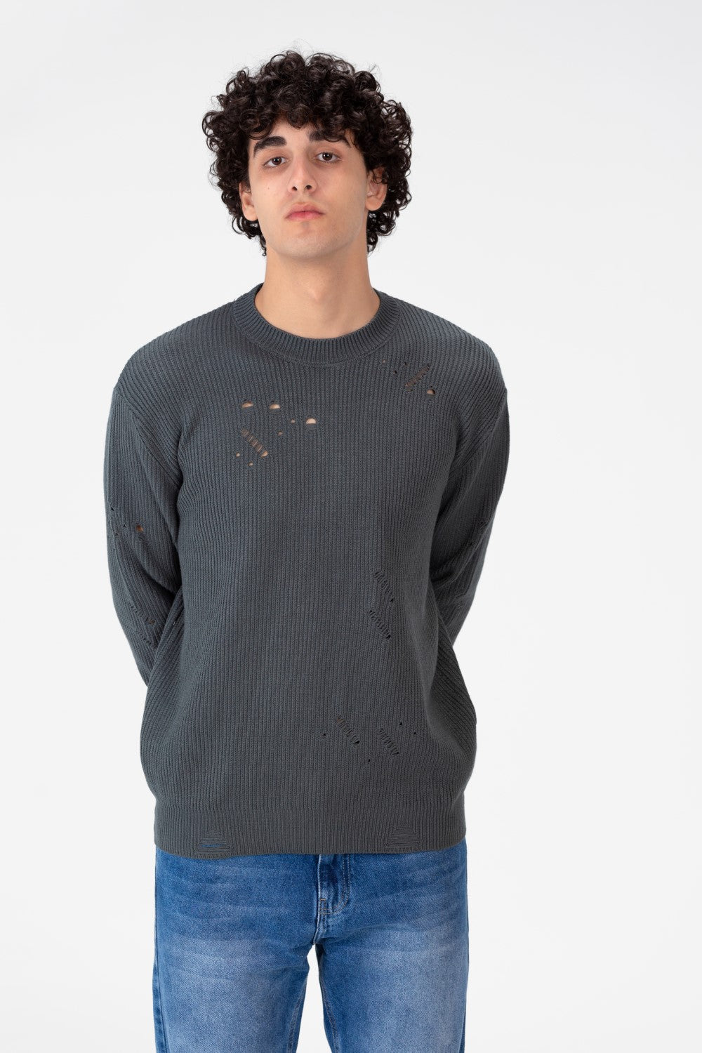 Men's Cutting Pullover With Crew Neck And Basic Details