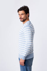 بلوفر قطني مخطط سليم فيت برقبة دائرية وأكمام طويلة للرجال