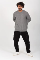Men's Rounded Neck Basic Made Of Soft Wool With Designed Pattern Pullover