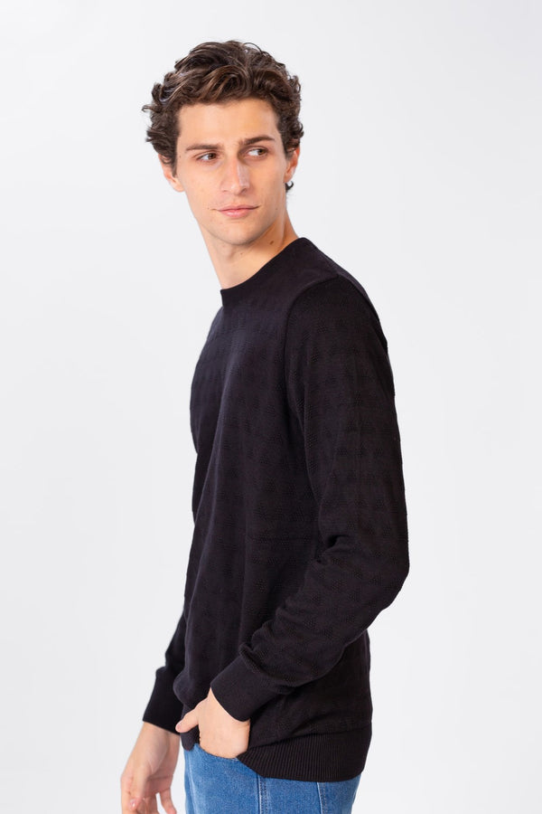 Men's Solid Pullover With Round Neck And Long Sleeves