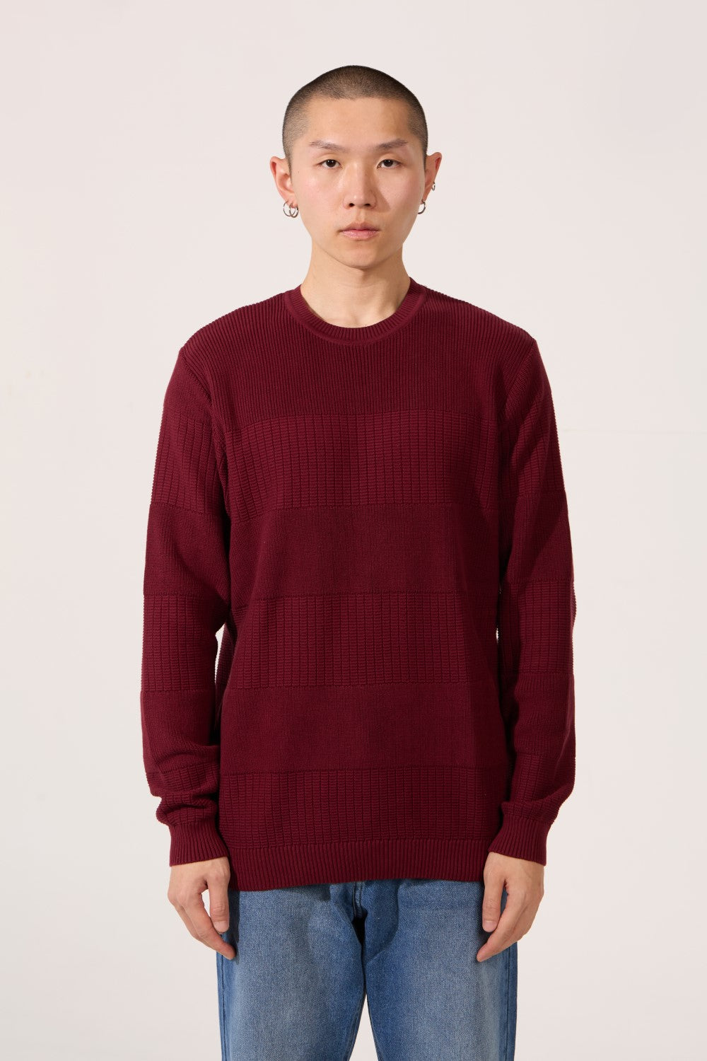 Men's Tomato Slim Fit Cotton Crew Neck Long Sleeve Pullover