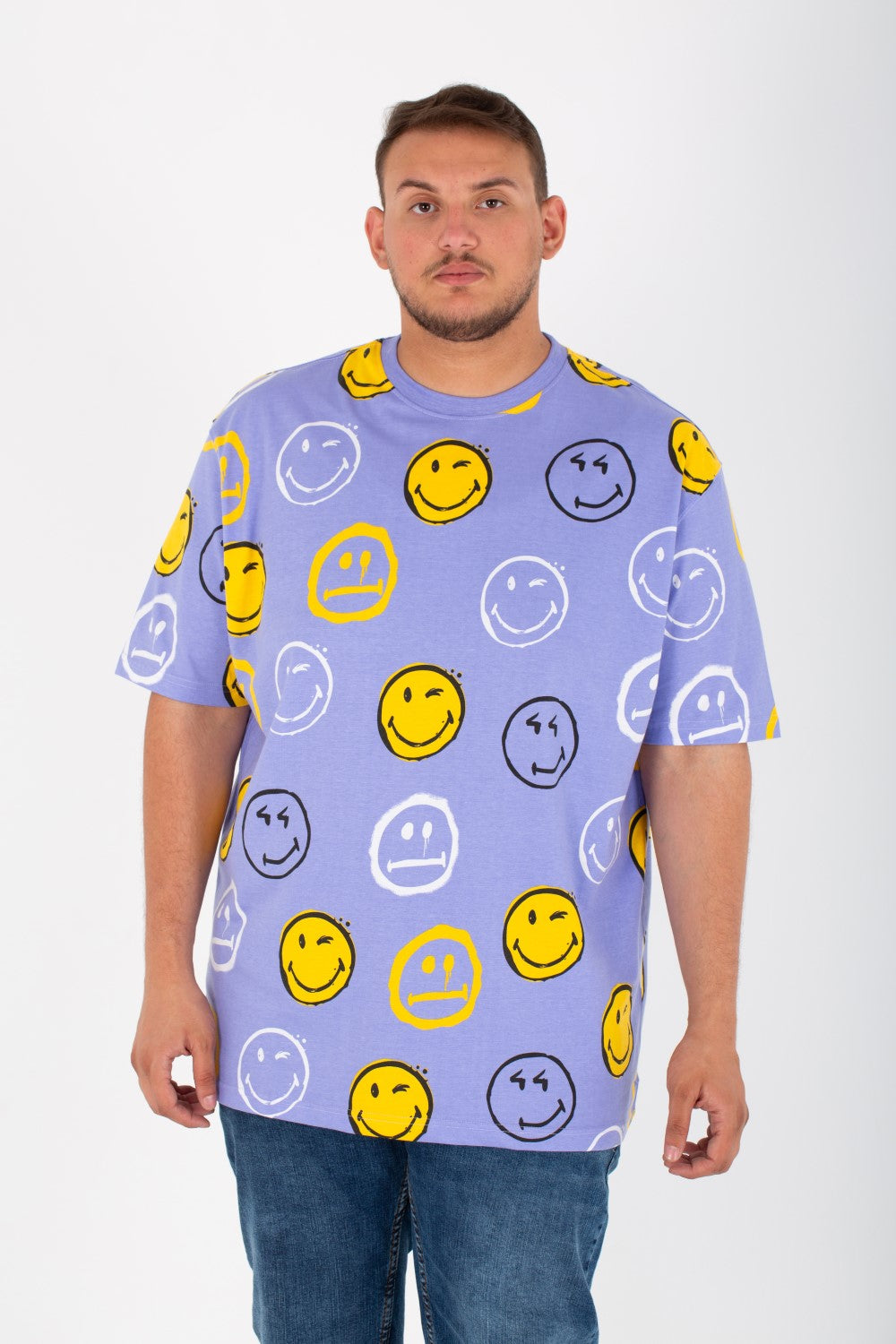 Mens Big Size T-Shirt With Round Neck And All Over Wink Print
