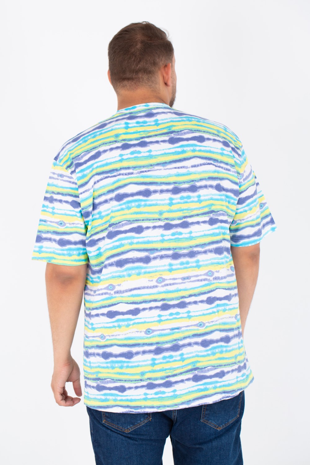 Mens Big Size Round Jakar T-shirt With Full Print And Short Sleeves