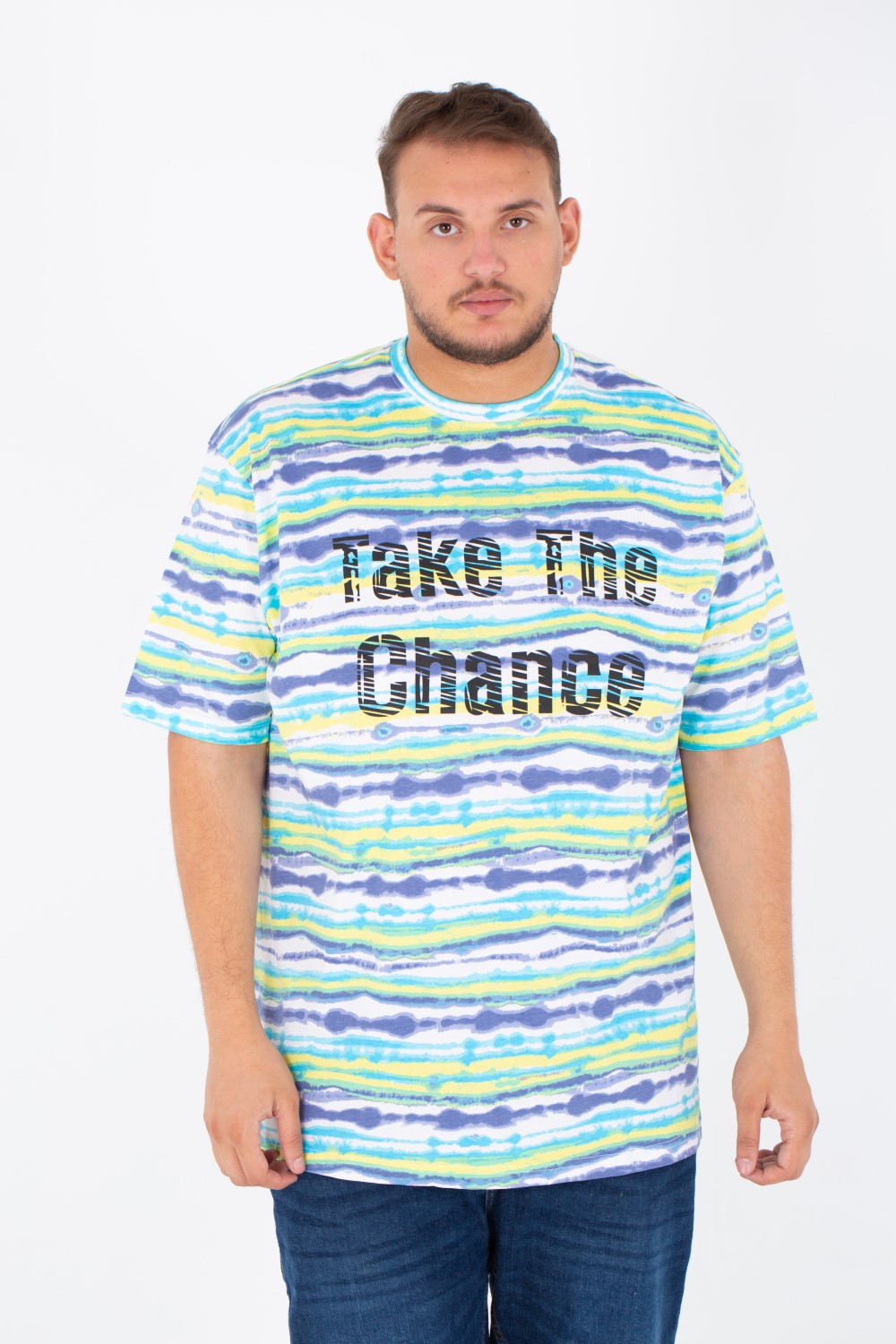 Mens Big Size Round Jakar T-shirt With Full Print And Short Sleeves