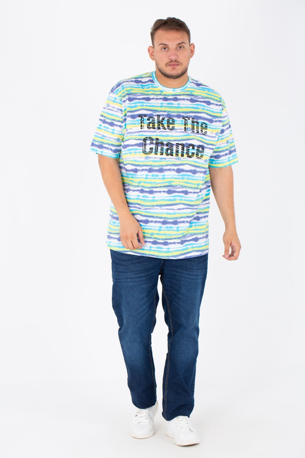 Mens Big Size Round Jakar T-shirt With Full Print And Short Sleeves