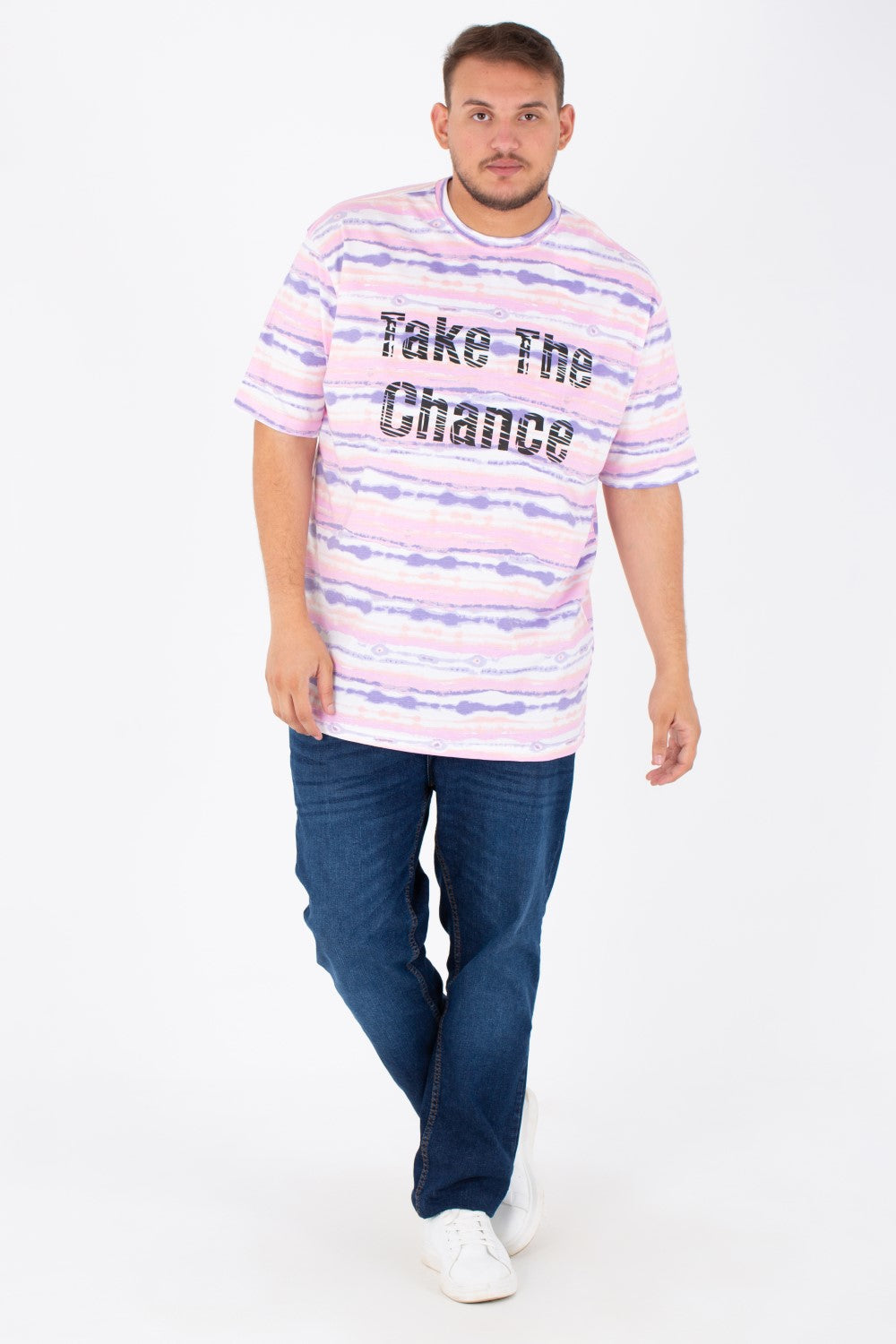 Mens Big Size Round Jakar T-shirt With Full Print And Short Sleeves