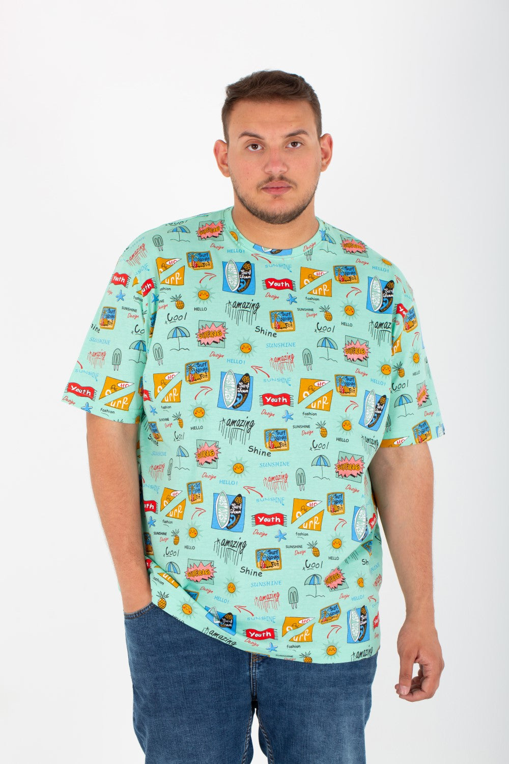 Mens Big Size half sleeves Round T-Shirt With Full Print