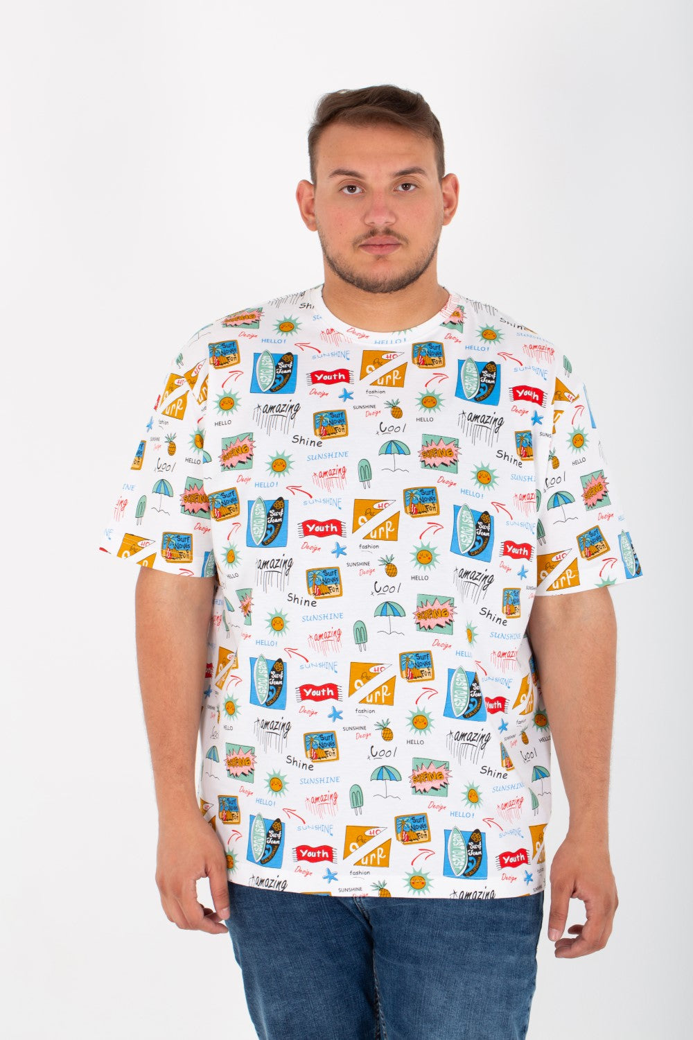 Mens Big Size half sleeves Round T-Shirt With Full Print