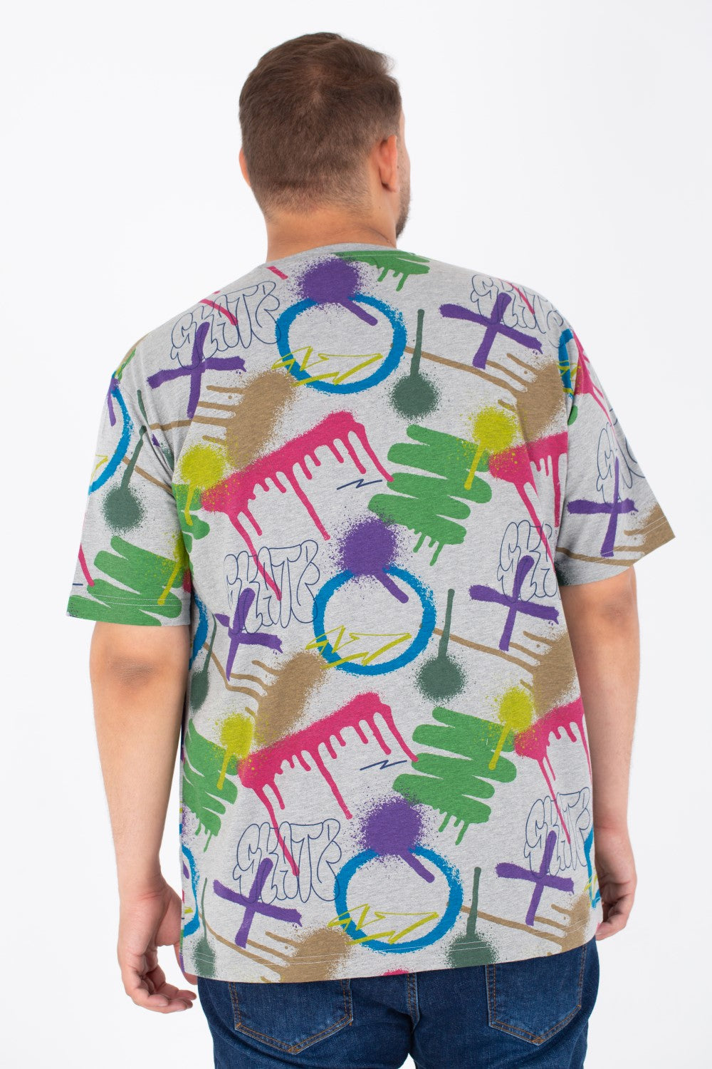 Men's Big Size T-shirt With Round Neck And Full Print