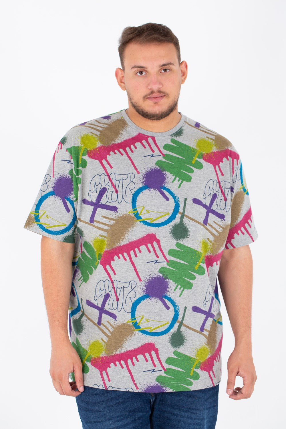 Men's Big Size T-shirt With Round Neck And Full Print