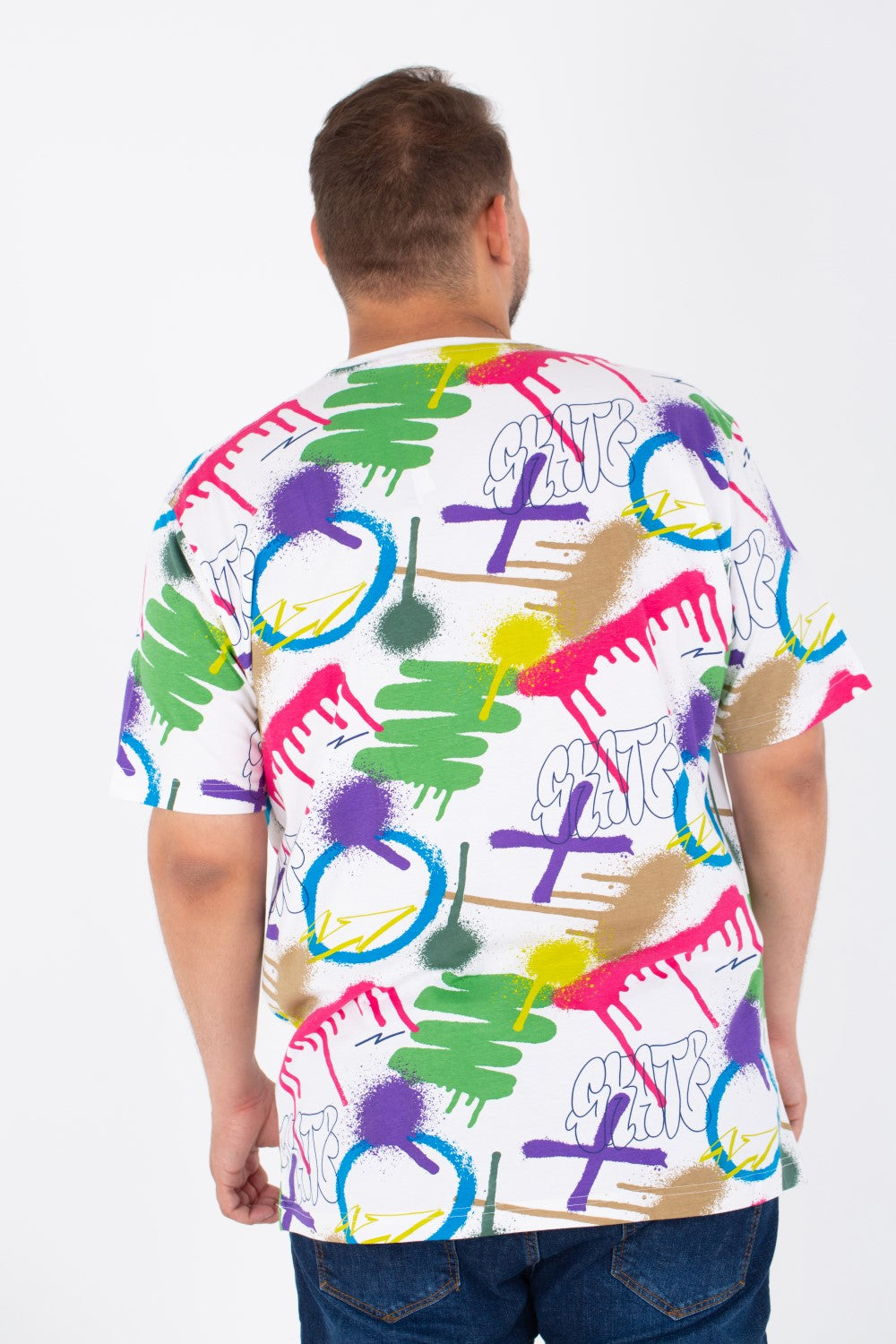 Men's Big Size T-shirt With Round Neck And Full Print
