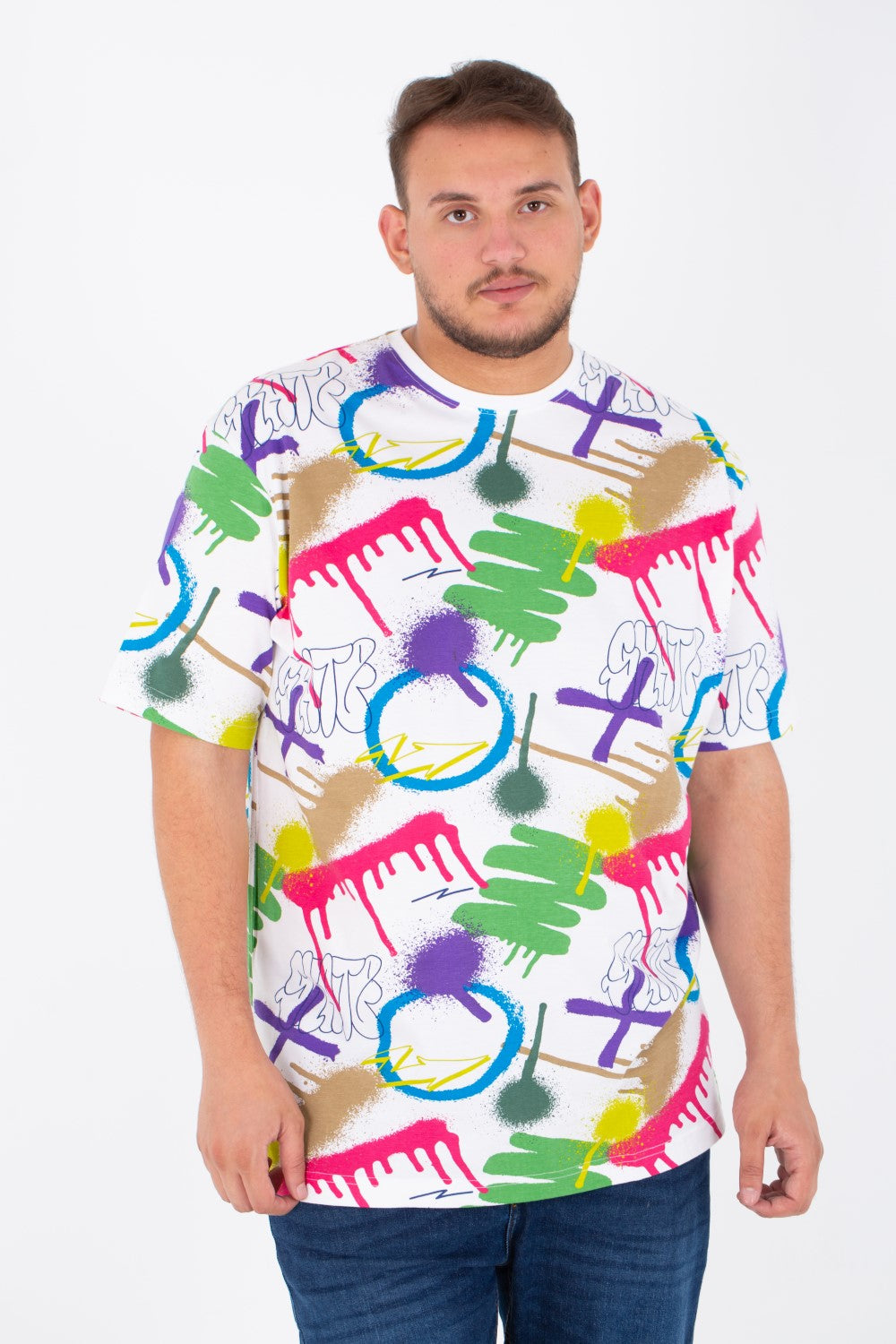 Men's Big Size T-shirt With Round Neck And Full Print