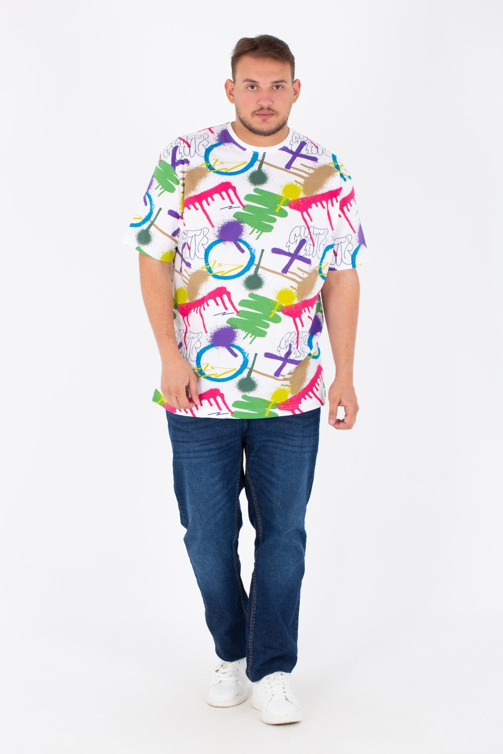Men's Big Size T-shirt With Round Neck And Full Print