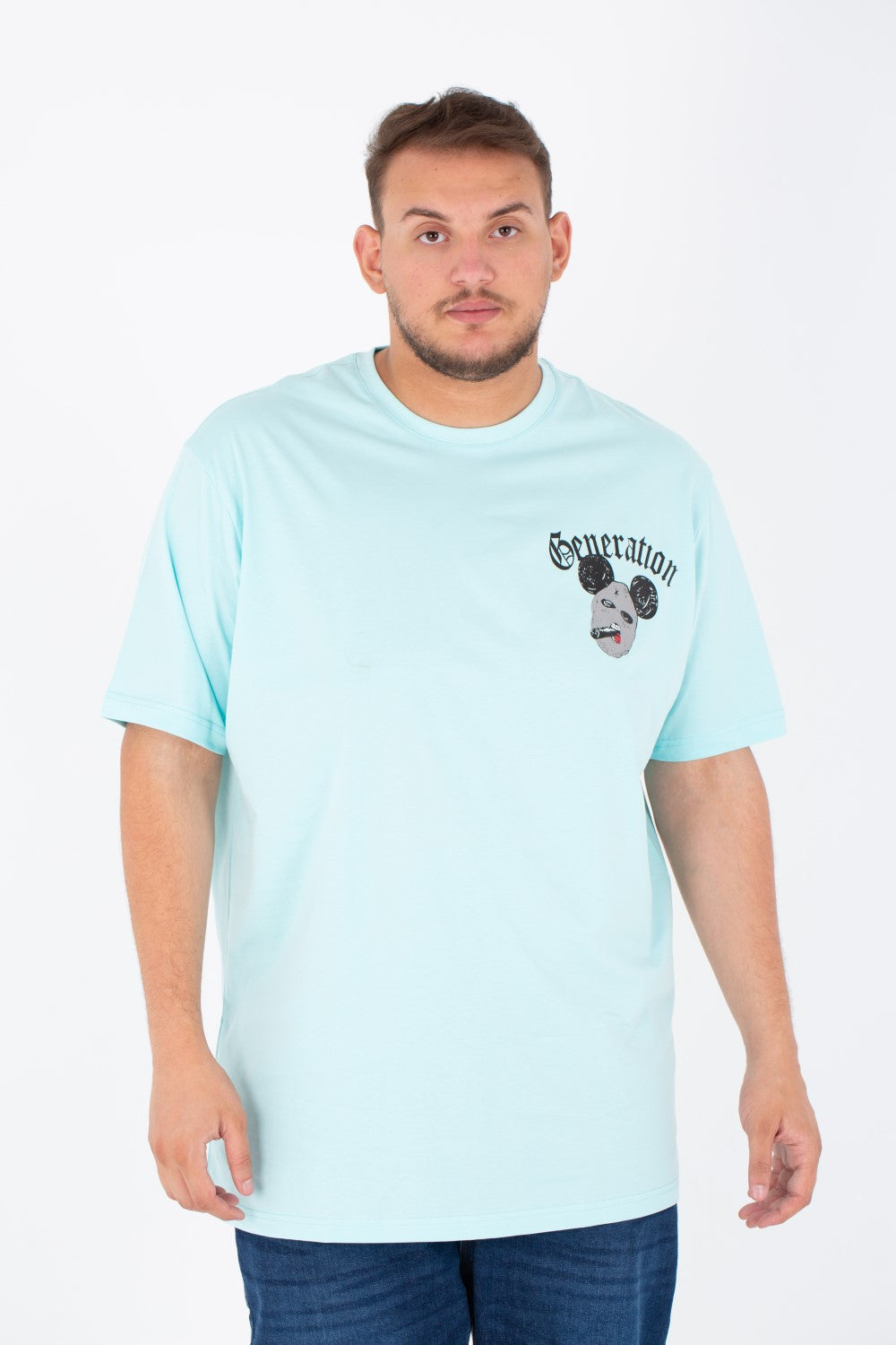 Men's Big Size Round T-shirt Printed On The Front And Back