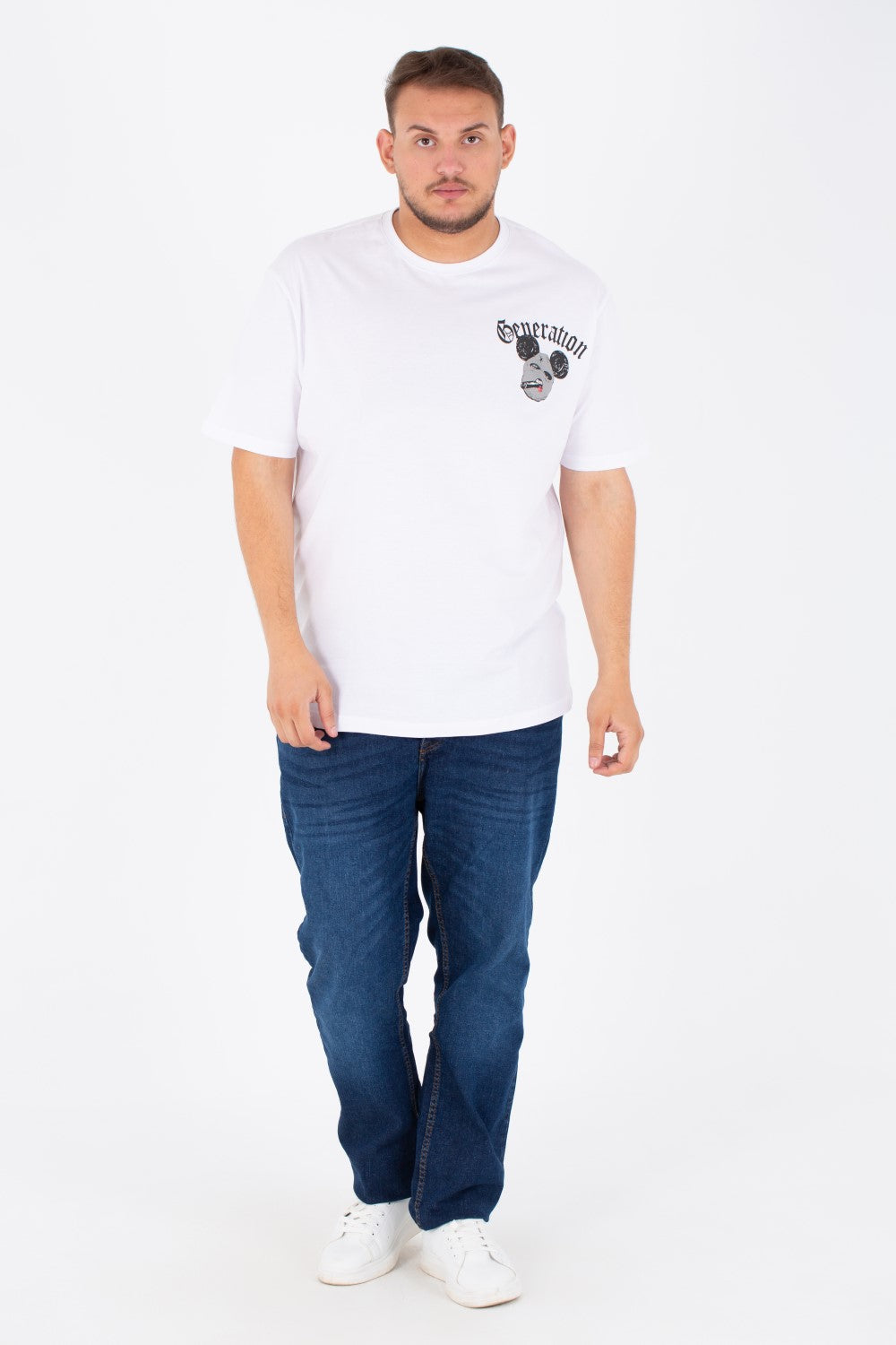Men's Big Size Round T-shirt Printed On The Front And Back
