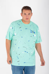 تي شيرت جاكار رجالي مقاس كبير برقبة دائرية وطبعة كاملة