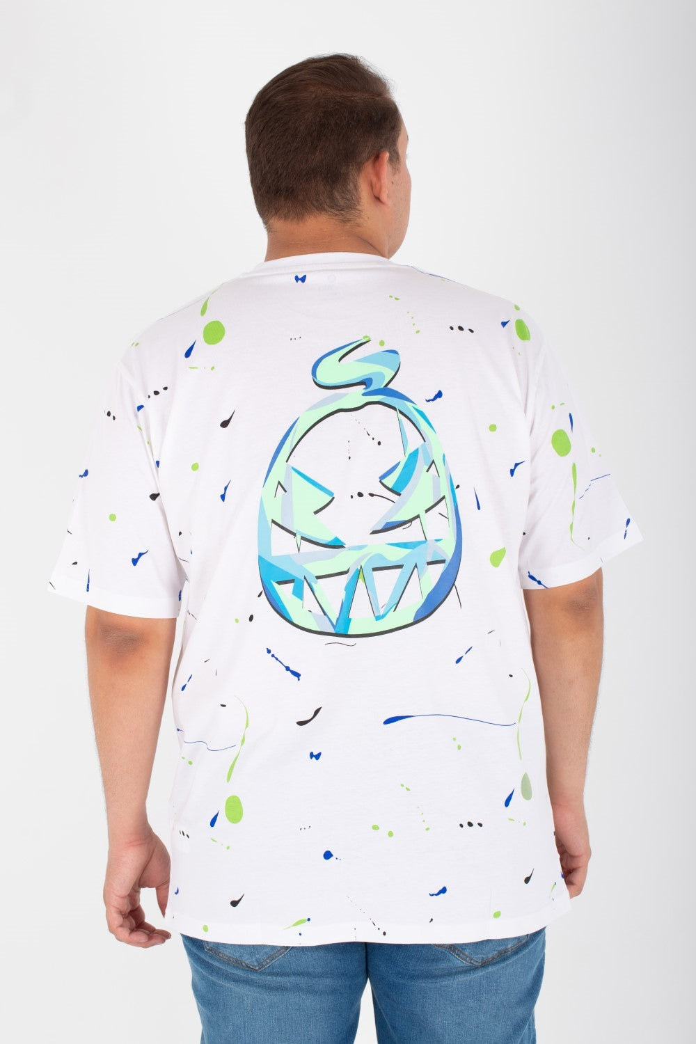 تي شيرت جاكار رجالي مقاس كبير برقبة دائرية وطبعة كاملة