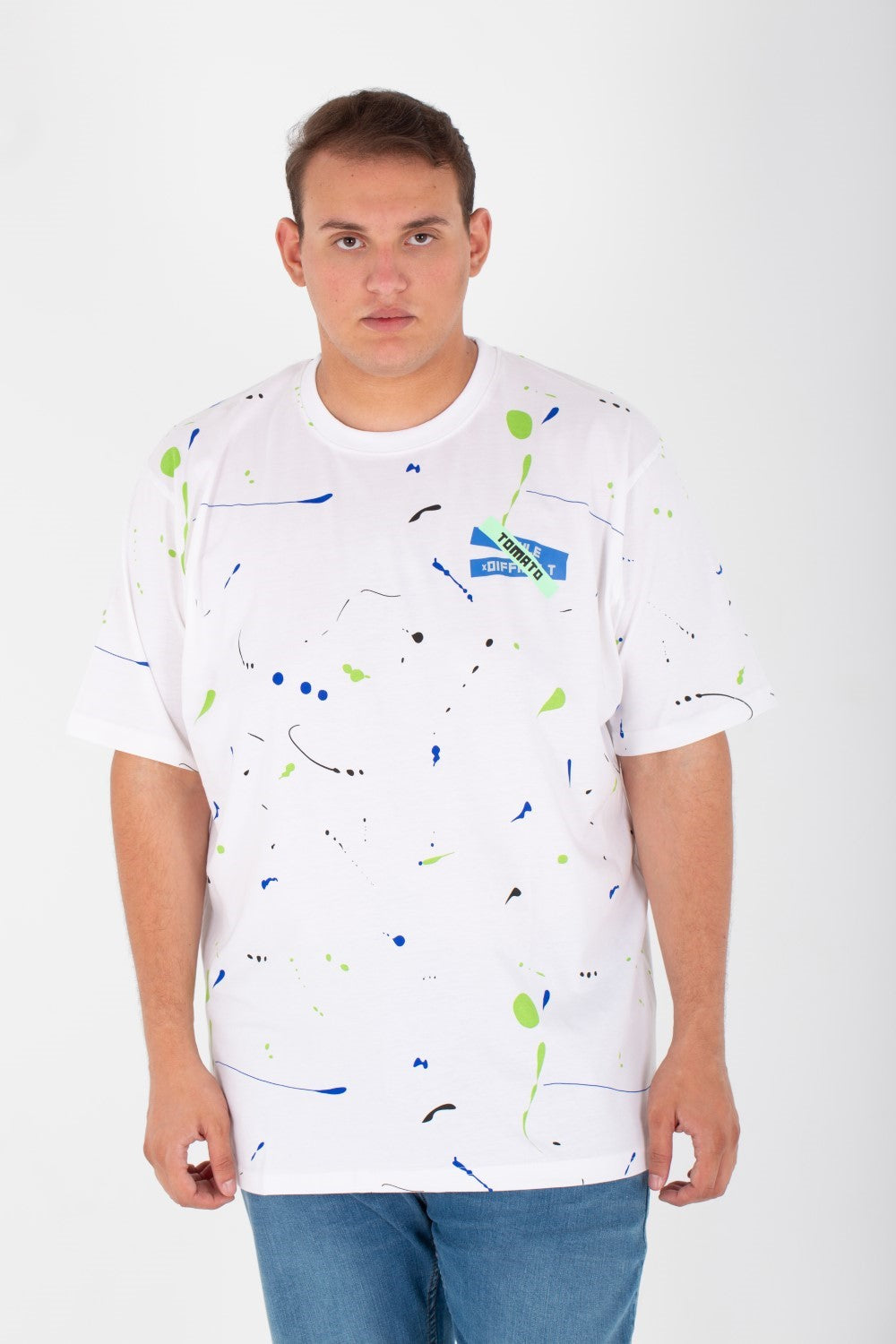 تي شيرت جاكار رجالي مقاس كبير برقبة دائرية وطبعة كاملة