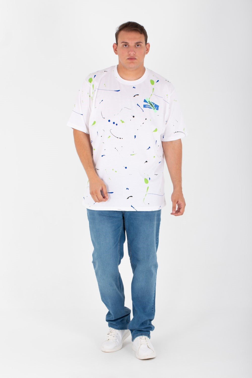 تي شيرت جاكار رجالي مقاس كبير برقبة دائرية وطبعة كاملة