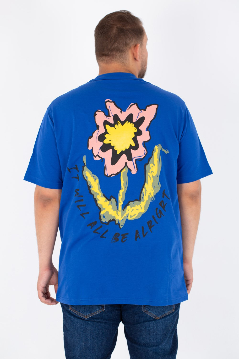 تي شيرت رجالي مقاس كبير برقبة دائرية مطبوع من الأمام والخلف من خامة ميلتون الصيفية