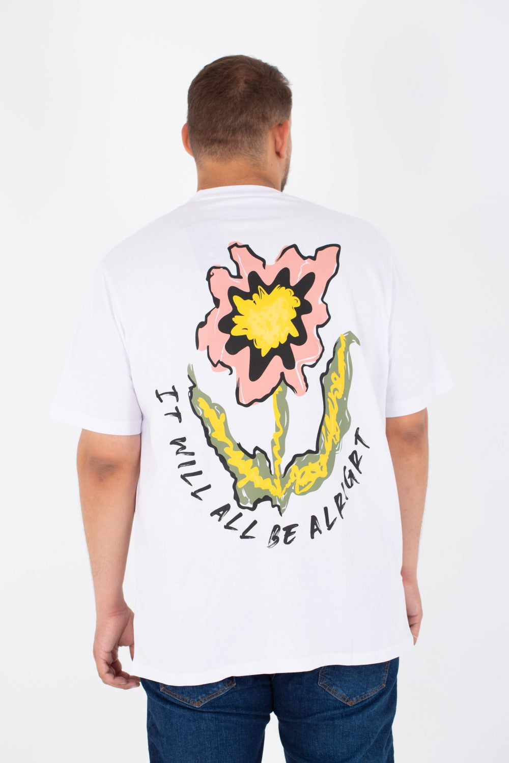 تي شيرت رجالي مقاس كبير برقبة دائرية مطبوع من الأمام والخلف من خامة ميلتون الصيفية