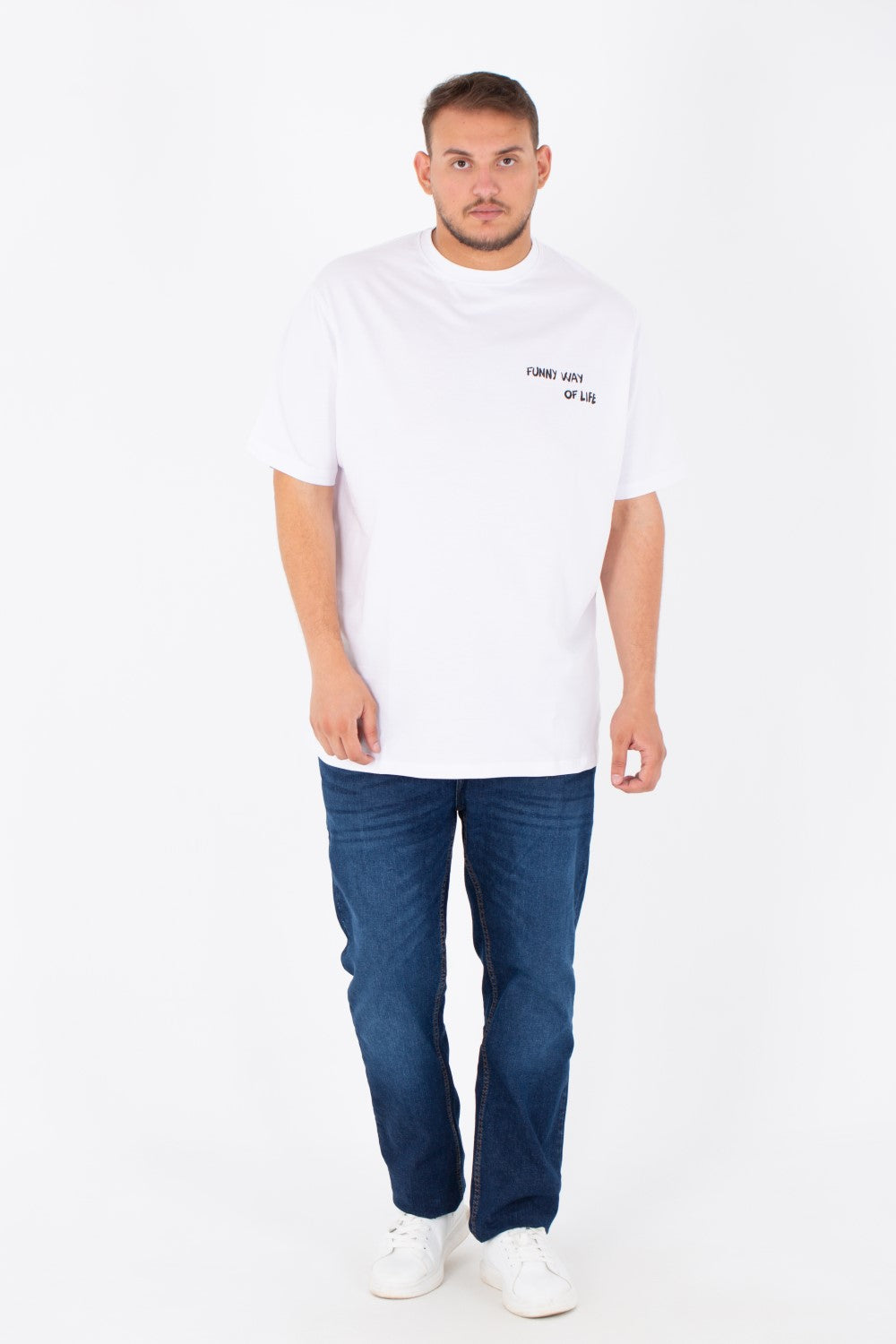 Men's Big Size Round T-shirt Printed On The Front And Back In Summer Melton Material