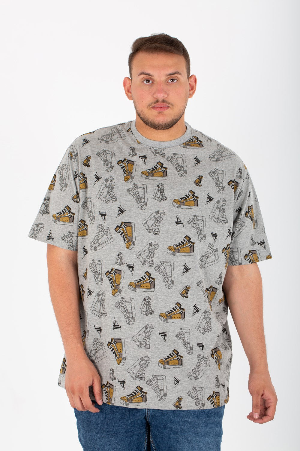 Mens Big Size Round T-Shirt With Short Sleeves And All Over Print