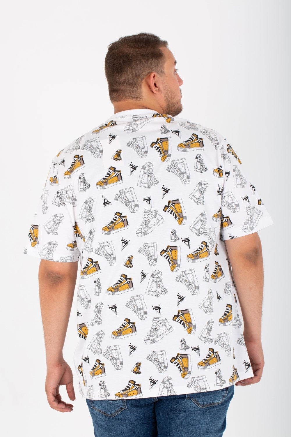Mens Big Size Round T-Shirt With Short Sleeves And All Over Print