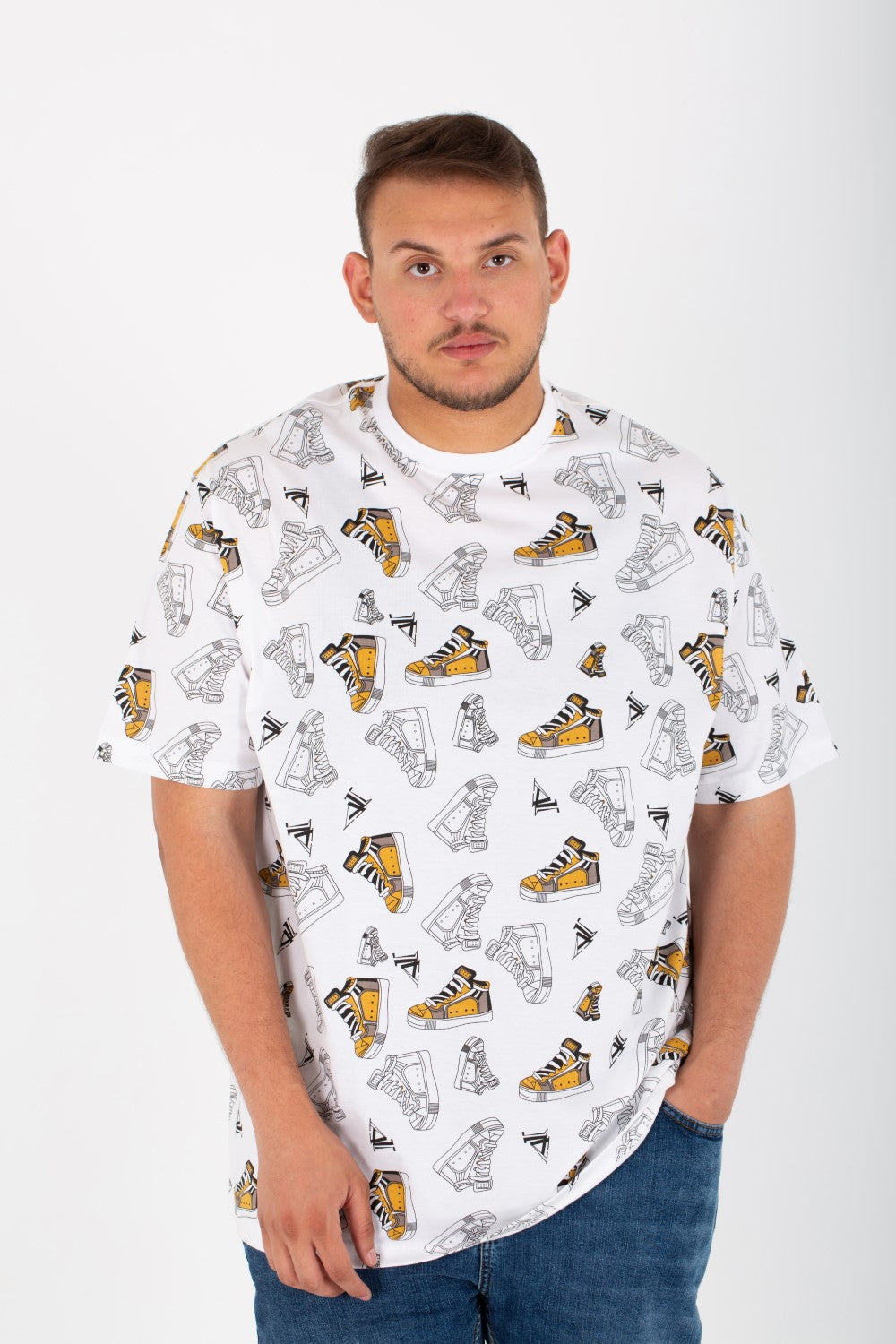 Mens Big Size Round T-Shirt With Short Sleeves And All Over Print