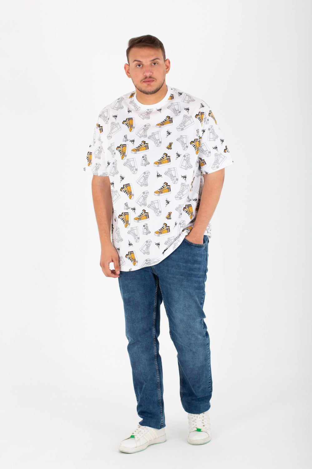 Mens Big Size Round T-Shirt With Short Sleeves And All Over Print