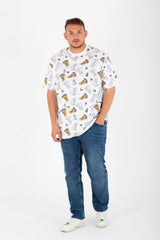 Mens Big Size Round T-Shirt With Short Sleeves And All Over Print