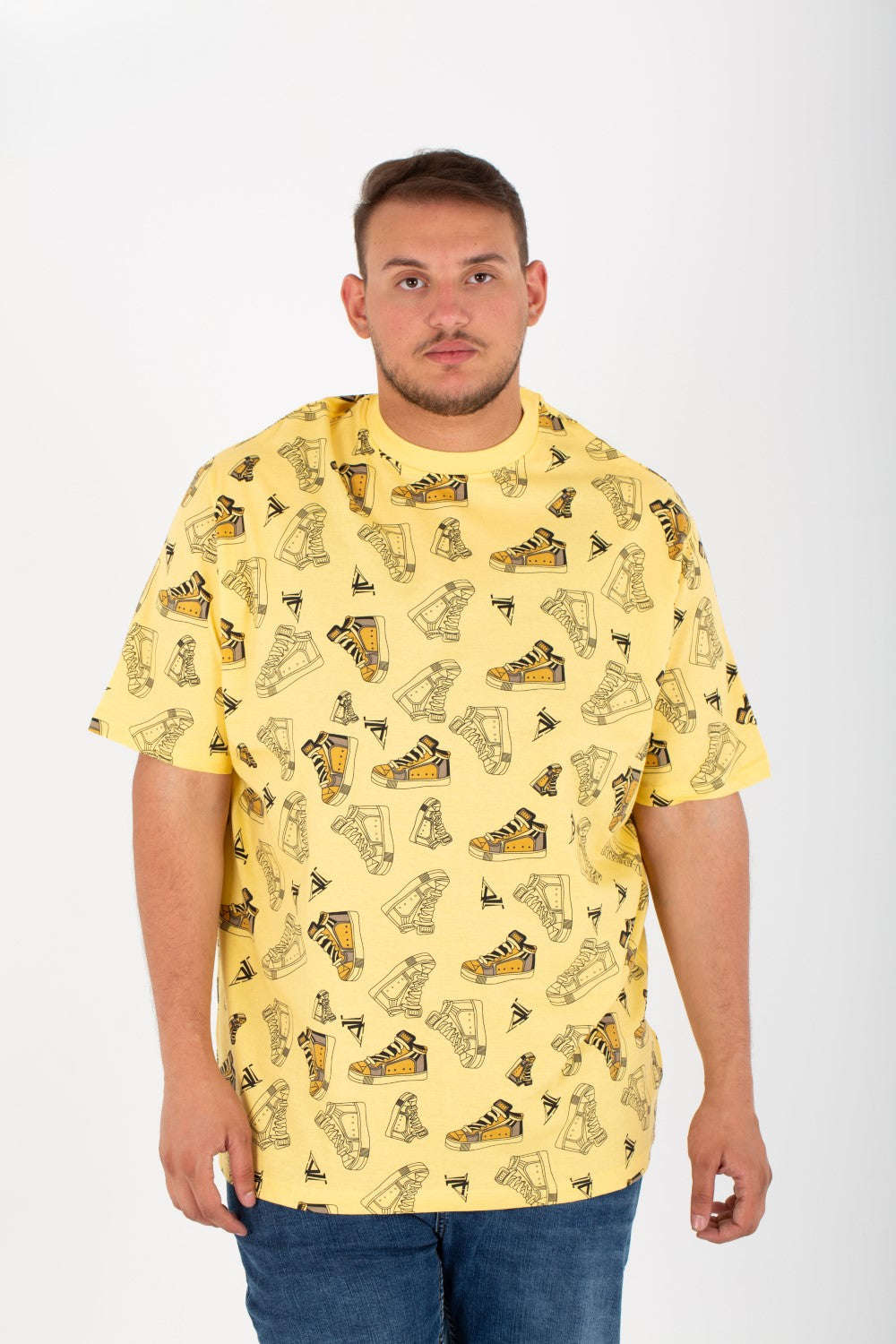 Mens Big Size Round T-Shirt With Short Sleeves And All Over Print