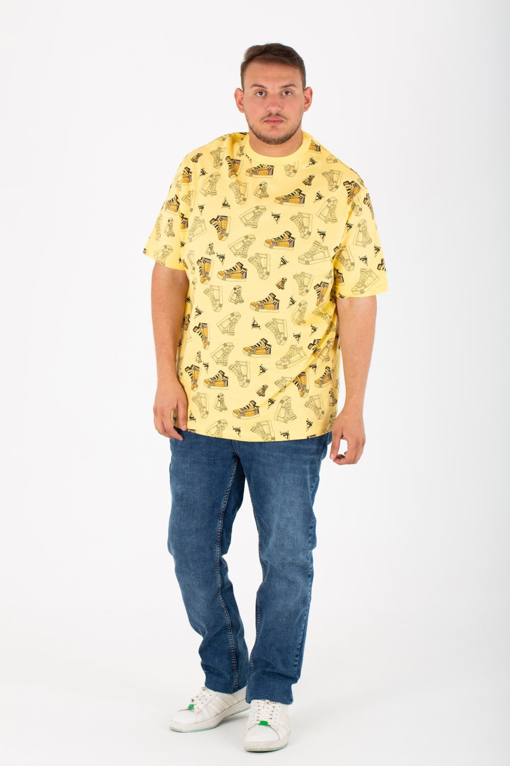 Mens Big Size Round T-Shirt With Short Sleeves And All Over Print