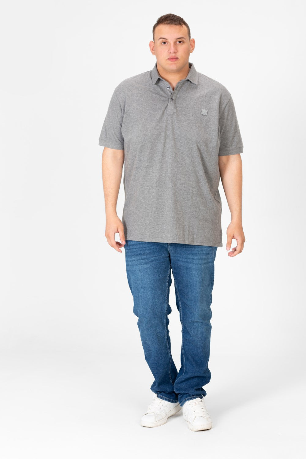 Mens Big Size Basic Solid Polo T-Shirt With Badge Tomato And Short Sleeves