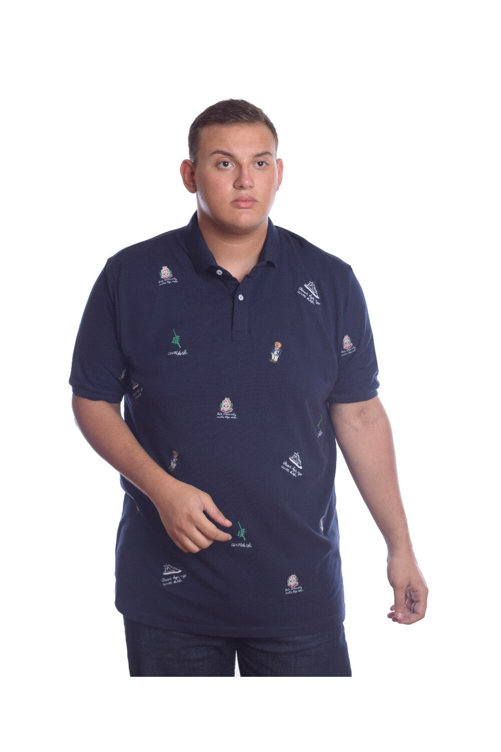 Men's Big Size Polo Front Printed Cotton T-shirt